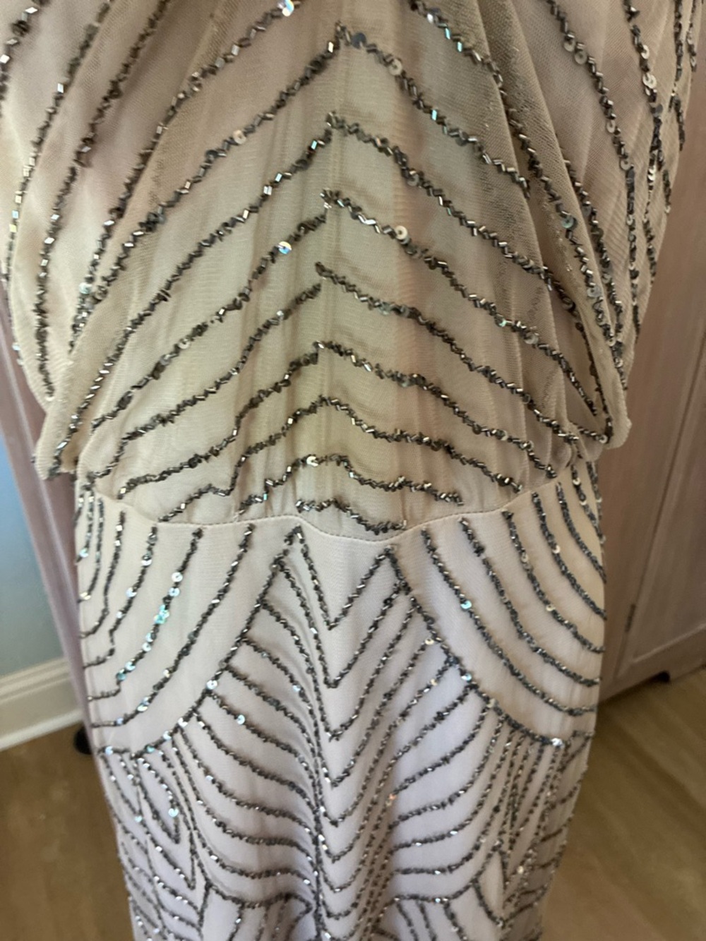 Adrianna Papell Beaded Blouson Gown SZ 14 Art Deco Evening Dress mother of Bride - Picture 11 of 16